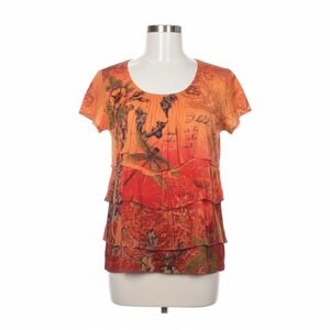 Susan Lawrence Top L Boho Paisley Floral Tiered Ruffle Cottagecore‎ Hippie Y2K